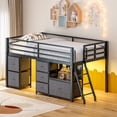 thumbnail image 1 of UIOWIO Full Loft Bed with 6 Storage Drawers & Shelf, Loft Bed with LED Lights & Play Curtain, Metal Loft Bed Frame with Ladder & Safety Guardrail, Black, 1 of 9