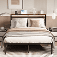 thumbnail image 1 of UIOWIO Full Metal Bed Frame with Upholstered Headboard & Storage Shelves, Bed Frame with Storage & Charging Station, No Box Spring Needed, Easy Assembly, 1 of 8