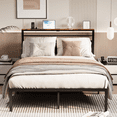 thumbnail image 1 of UIOWIO Queen Metal Bed Frame with Upholstered Headboard & Storage Shelves, Bed Frame with Storage & Charging Station, No Box Spring Needed, Easy Assembly, 1 of 8