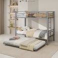 thumbnail image 1 of UIOWIO Triple Bunk Bed Twin over Twin with Trundle, Includes 3 Twin Size 6" Green Tea Memory Foam Mattresses, Convertible Metal Frame with Ladder and Guardrail, for Teens and Adults, Silver, 1 of 10