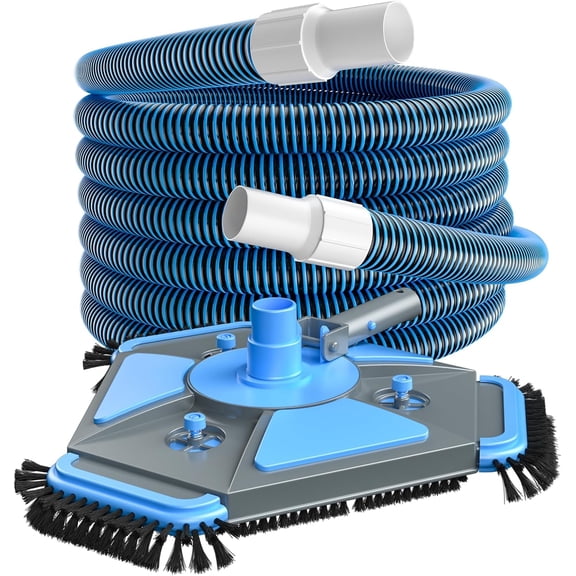 UIRWAY Upgrade Pool Vacuum Head with Side Brush & 360 Swivel Cuff, Heavy Duty Manual Kink-Resistant 1-1/2" x 30 Ft Vacuum Hoses, Weighted Triangular Shape for Inground & Above Ground Pool(No Pole)