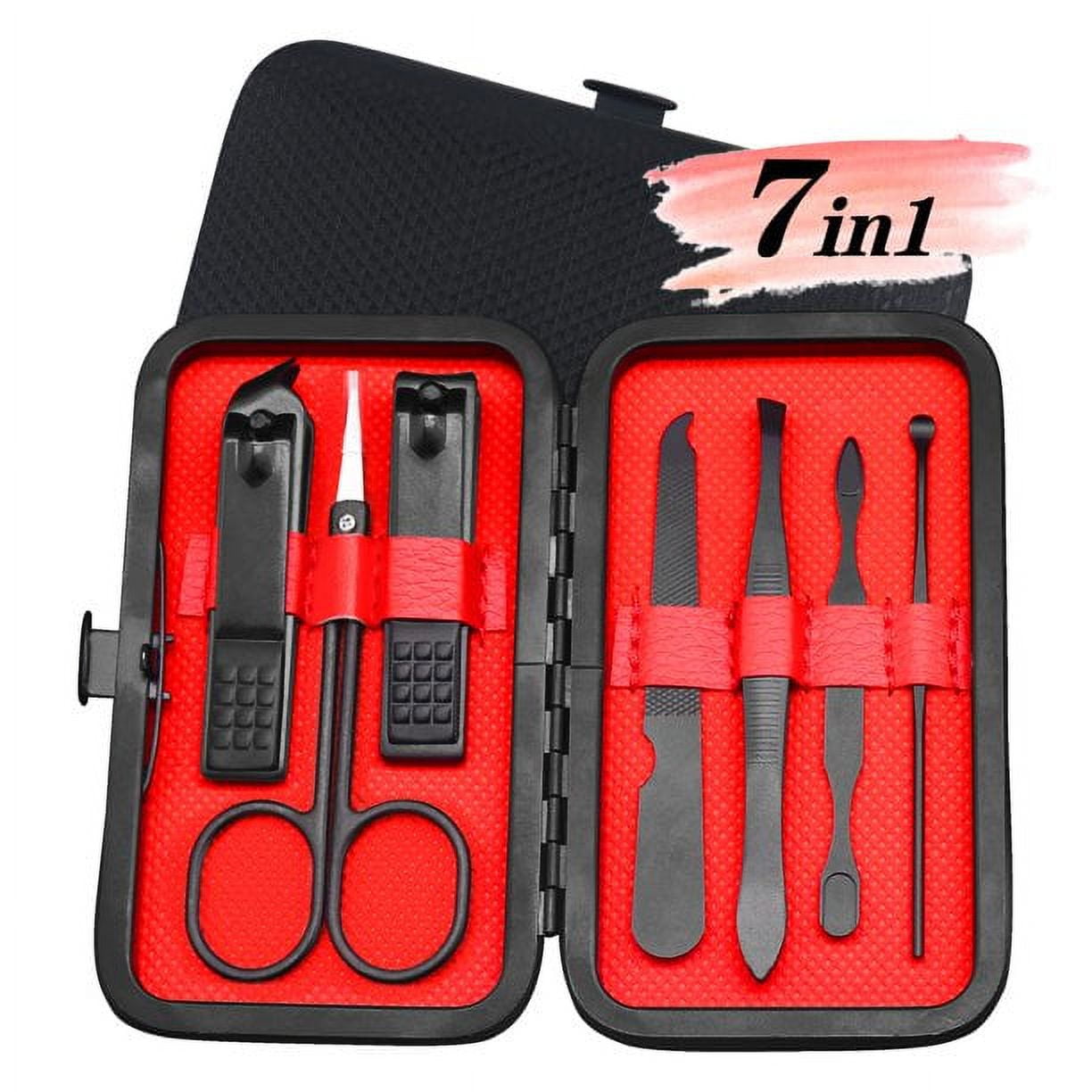 UISHUSO 7 in 1 Manicure Set Professional Nail Clipper Set Stainless Steel Manicure Kit Nail Care Kit Pedicure Kit - Black