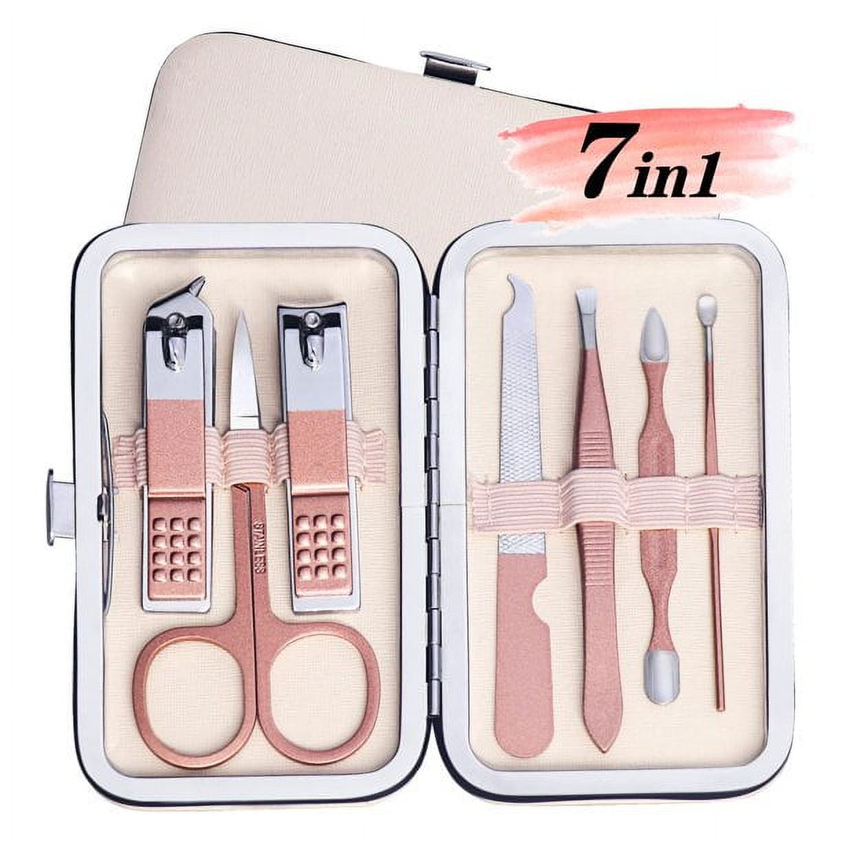 Manicure Set - 7 Pieces Professional Travel Nail Clippers with Green  Leather Bag, Stainless Steel Nail Care Tools Grooming Kit for Women