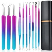 "UISHUSO Remover Extractor Tool, 10 Pcs Professional Surgical Pimple Popper Tool Kit with Metal Case for Quick and Easy Removal of Blackheads,Pimples,Zit Removing,Facial and Nose(Colorful)"