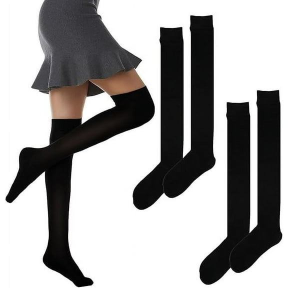 UISHUSO Women's Thigh High Black Cotton Socks, Soft Over-the-Knee Leg Warmers