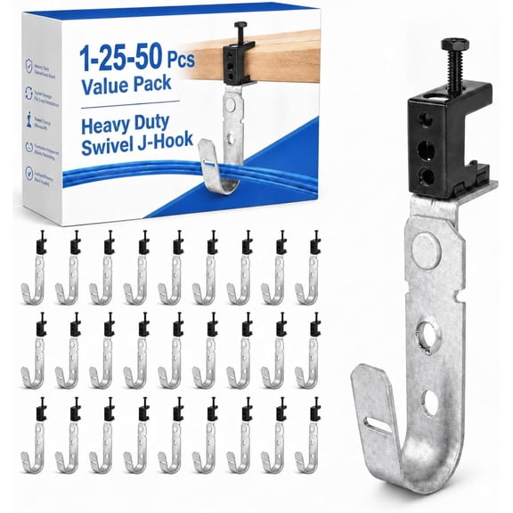 UITBDWR-1 Pcs 2" Cable Support J Hook with Beam Clam J Hook Hanging Cable