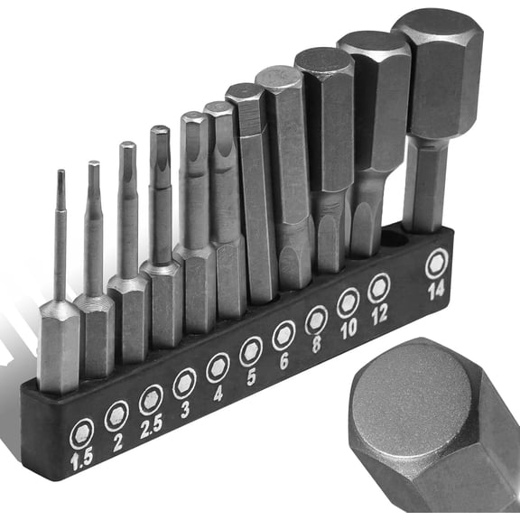 UITBDWR-11PCS Hex Head Allen Wrench Drill Bit Set,Metric Hex Bit Set,1/4 Inch Square Shank Impact CNC Machined Screwdriver Bits(50mm)