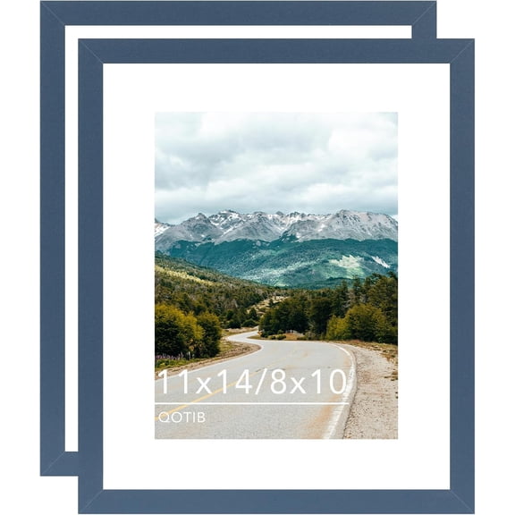 UITBDWR-11x14 Picture Frame with 8x10 Mat Navy Blue, Display 8x10 with Mat or 11x14 Without Mat, Wood 11 by 14 Photo Frame, 11 x 14 Frame for Wall Hanging Display, Navy Blue, 2 Pack