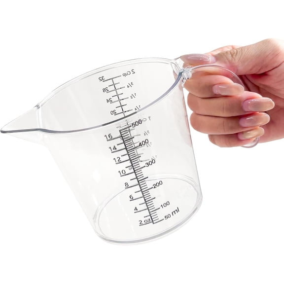 UITBDWR-16 oz (2 Cup) Liquid Measuring Cup, Food-Grade Plastic Measuring Cup with Laser-Etched Markings, Clear Single Measuring Cup
