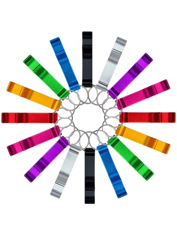 -16 pcs 8 Colored Metal Bottle Opener, Split Key Ring Chain Keychain Bulk Aluminum Pocket Claw Bar Soda Beverage Beer Bottle Opener