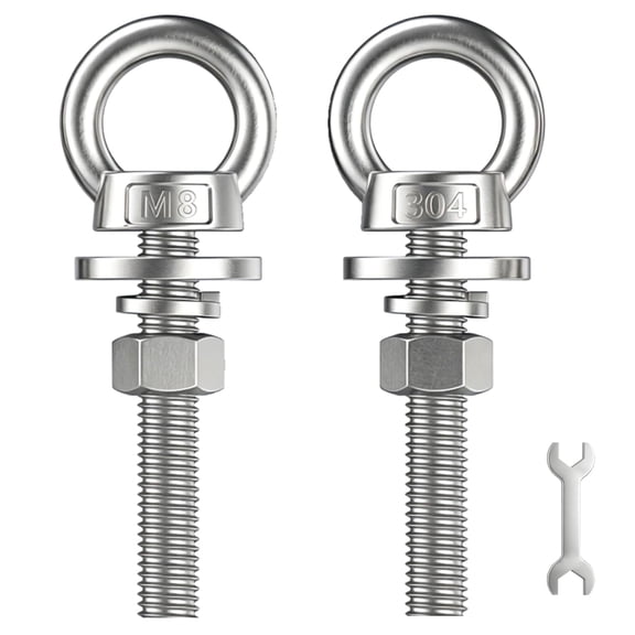 UITBDWR-2 Pack M8 Stainless Steel Eye Bolts with Nuts and Washers, 5/16" x 1" Long Lifting Ring Eye Bolt, Heavy Duty Marine Grade 304 Eyebolts for Outdoor String Light Hanging, Tie Down Anchors