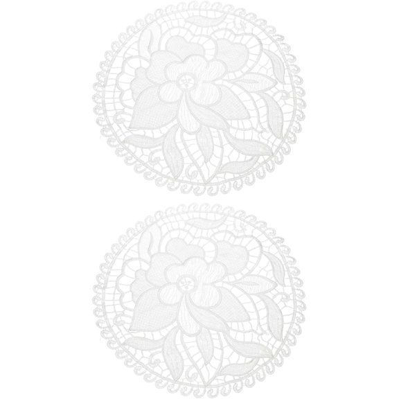 UITBDWR-2 Pcs Lace Doilies for Tables, 16 Inch Round Lace Placemats, Handmade Crochet Coasters for Kitchen Dining Room Wedding Party, White & Peony