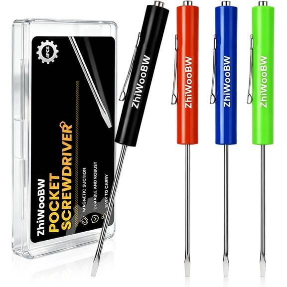 UITBDWR-4 Pcs Pocket Screwdriver Magnetic Mini Slotted Flathead