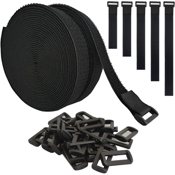 UITBDWR-40ft Hook and Loop Straps with 60 Buckles, Adjustable Reusable Cable Straps, Arbitrarily Cut Fixing Nylon Cinch Strap