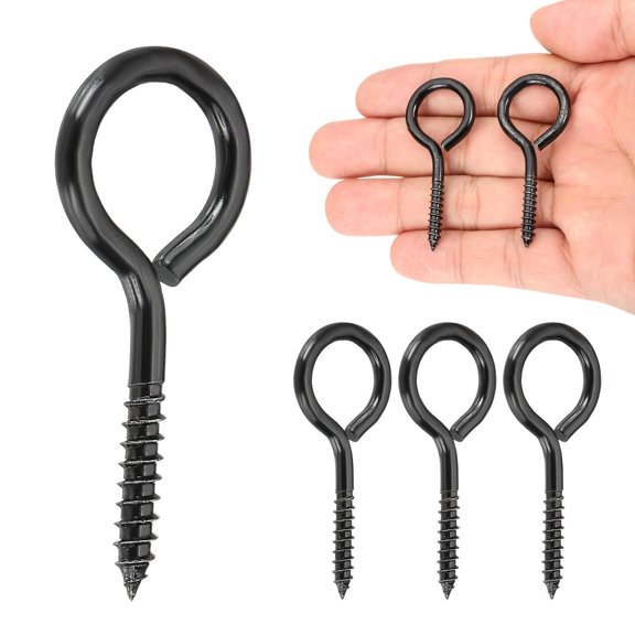 UITBDWR-4Pcs Screw Hooks Eyes, M4x50mm 304 Stainless Steel Heavy Duty Eye Bolts Screw, Self Tapping Eye Bolts Closed-End Indoor & Outdoor for Hanging Artwork, Black