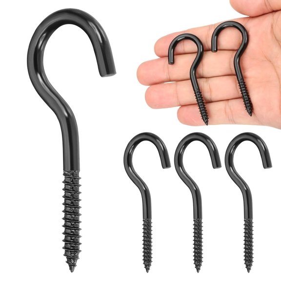 UITBDWR-4Pcs Screw Hooks Eyes, M5x65mm 304 Stainless Steel Heavy Duty Eye Bolts Screw, Self Tapping Eye Bolts Open-End Indoor & Outdoor for Hanging Artwork, Black