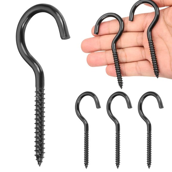 UITBDWR-4Pcs Screw Hooks Eyes, M6x90mm 304 Stainless Steel Heavy Duty Eye Bolts Screw, Self Tapping Eye Bolts Open-End Indoor & Outdoor for Hanging Artwork, Black