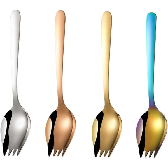 UITBDWR-4Pcs Stainless Steel Ice Cream Spoons,2 In 1 Reusable Metal Spork,6 Inch Multipurpose Salad Forks Dessert Forks for Ice Cream Salad Fruit(Multicolor)