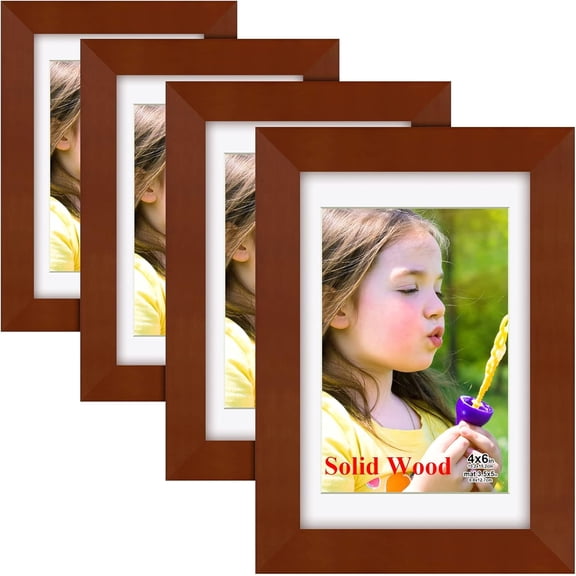 UITBDWR-4x6 (3.5x5 with Mat) Solid Wood Picture Frame Real Glass Cover 4PK Brown