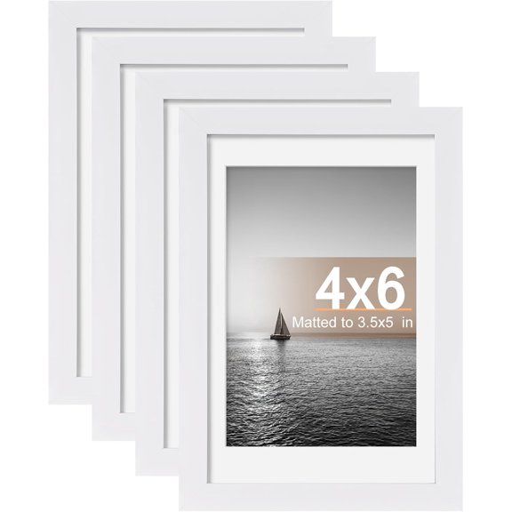 UITBDWR-4x6 Picture Frame Set of 4, White Picture Frames with HD Plexiglass, Display Pictures 3.5x5 with Mat or 4x6 Without Mat, Photo Frames for Wall Gallery and Tabletop