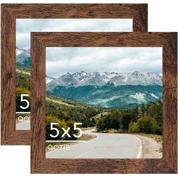 UITBDWR-5x5 Picture Frame Deep Brown for Wall Hanging or Tabletop, Wood 5 x 5 Frame Photo Frame for Wall Horizontally or Vertically, Deep Brown, 2 Pack