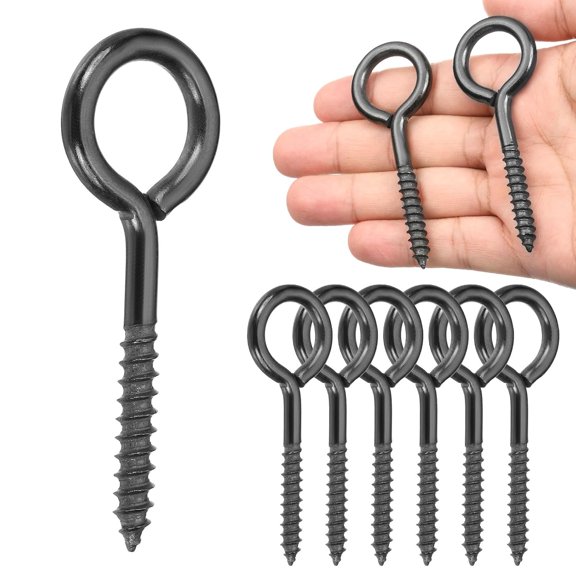 UITBDWR-6Pcs Screw Hooks Eyes, M6x80mm 304 Stainless Steel Heavy Duty Eye Bolts Screw, Self Tapping Eye Bolts Closed-End Indoor & Outdoor for Hanging Artwork, Black