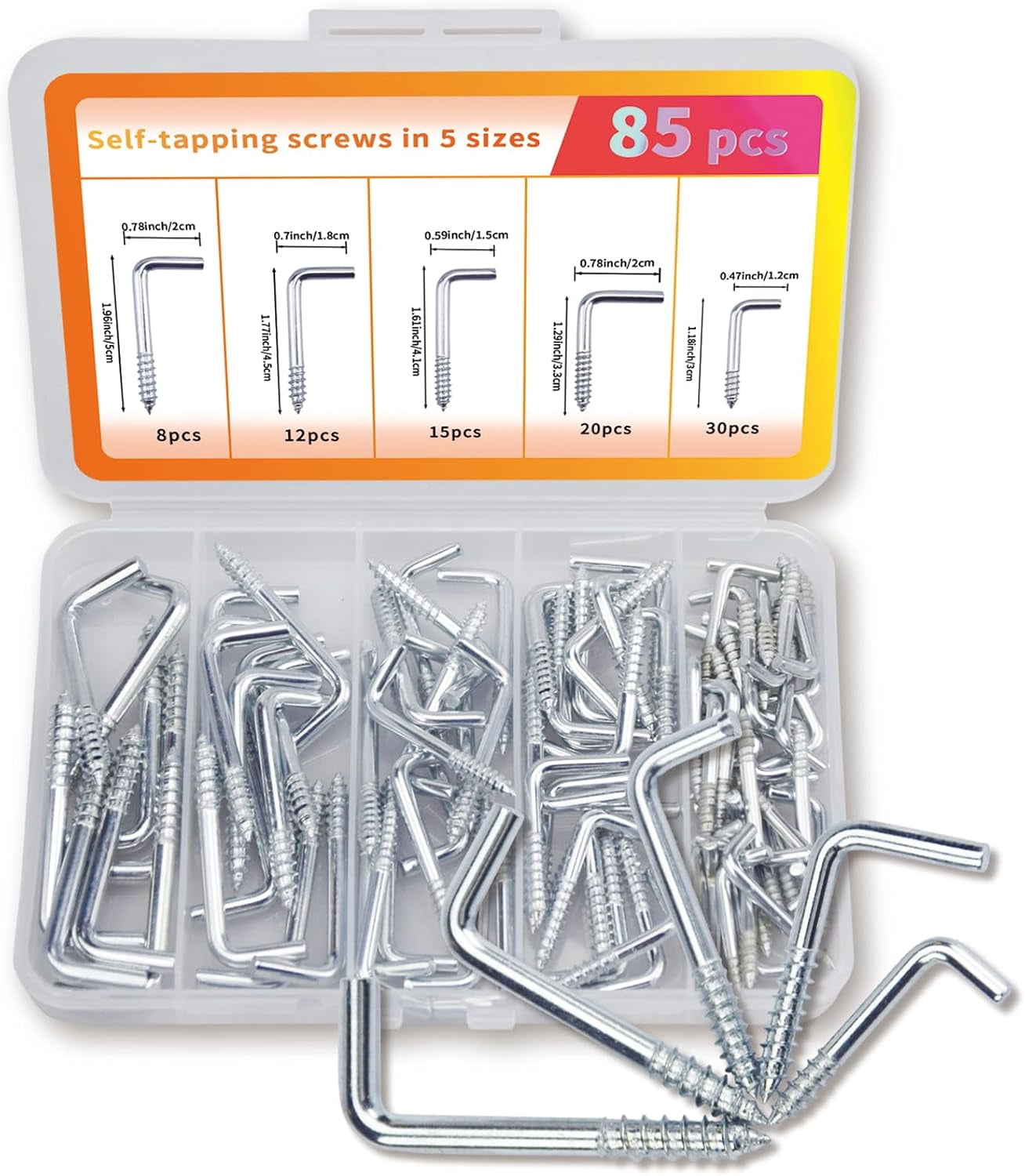 UITBDWR-85 Pcs Self-Tapping Screw Hooks, Spiral L-Shaped,5 Sizes with ...