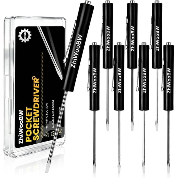 UITBDWR-8Pcs Black Pocket Screwdriver Magnetic Mini Slotted Flathead