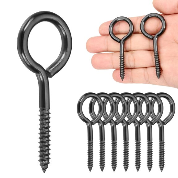 UITBDWR-8Pcs Screw Hooks Eyes, M5x65mm 304 Stainless Steel Heavy Duty Eye Bolts Screw, Self Tapping Eye Bolts Closed-End Indoor & Outdoor for Hanging Artwork, Black