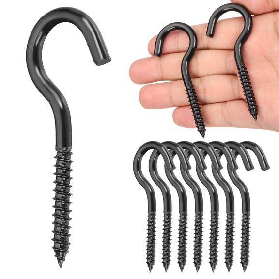 UITBDWR-8Pcs Screw Hooks Eyes, M6x80mm 304 Stainless Steel Heavy Duty Eye Bolts Screw, Self Tapping Eye Bolts Open-End Indoor & Outdoor for Hanging Artwork, Black