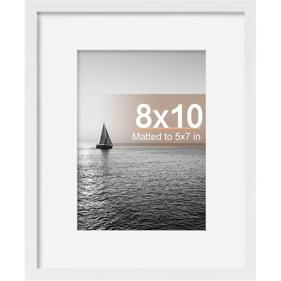 UITBDWR-8x10 Picture Frame, White Photo Frame with HD Plexiglass, Display Pictures 5x7 with Mat or 8x10 Without Mat, Wall Gallery and Tabletop Display, 1 Pack