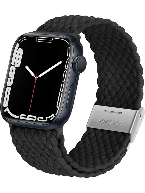 -Braided Solo Loop Compatible with Apple Watch Band 42/41/40/38mm, Elastic Nylon Sport Strap with Adjustable Buckle Designed for iWatch SE Series 11 10 9 8 7 6-1, Black