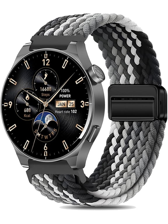 -Braided Stretchy Nylon Watch Bands Compatible with CMF Watch 3 Pro/Pro 2/Pro Smartwatch,Magnetic Clasp Sports Loop Soft Elastic Adjustable Quick Release Strap for Tozo S5/S6/S3 Women Men