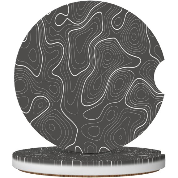 UITBDWR-Car Cup Holder Coasters, Topography Contour Map Car Coasters for Cup Holder Drinks, 2 Pack Ceramic Cute Auto Interior Accessories for Women Men