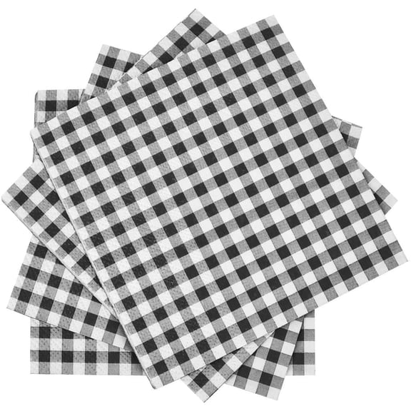 UITBDWR-Cocktail Napkins 3-ply 80PCS Black and White Gingham disposable Paper Napkins Beverage napkins for Restaurant Bar Picnic Birthday Party