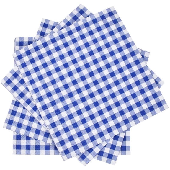 UITBDWR-Cocktail Napkins 3-ply 80PCS Blue and White Gingham disposable Paper Napkins Beverage napkins for Restaurant Bar Picnic Birthday Party