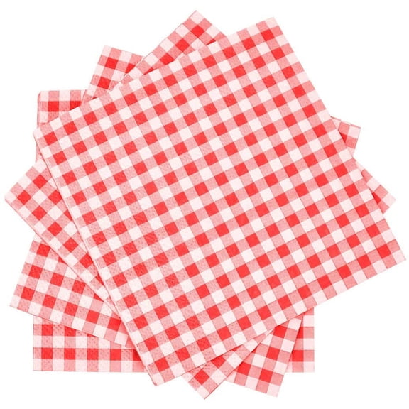 UITBDWR-Cocktail Napkins 3-ply 80PCS Red and White Gingham disposable Paper Napkins Beverage napkins for Restaurant Bar Picnic Birthday Party