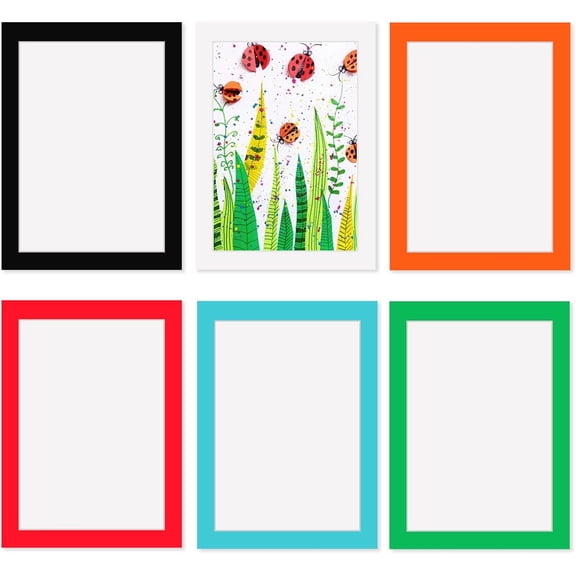 UITBDWR-Eco-Friendly A4 Cardboard Photo Frames Set of 6 - Removable Adhesive Ultra-Thin Frames for 21x29.7cm Pictures/Documents,No-Residue Easy Peel for Wall,Glass,Tile (White,Black,Green,Blue,Orange