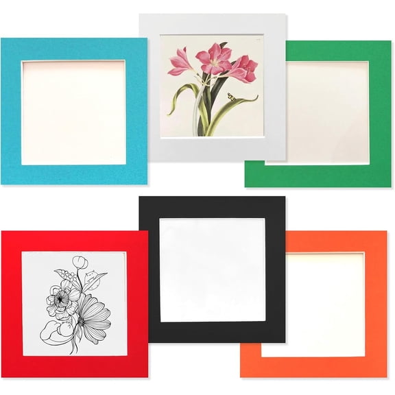UITBDWR-Eco-Friendly Cardboard Photo Frames Set of 6 - Removable Adhesive Square Ultra-Thin Frames for 6x6 Inch Pictures,No-Residue Easy Peel for Wall,Glass,Tile (White,Black,Green,Blue,Orange,Red)