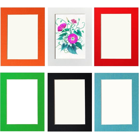 UITBDWR-Eco-Friendly Cardboard Photo Frames Set of 6 - Removable Adhesive Ultra-Thin Frames for 7x5 Inch Pictures,No-Residue Easy Peel for Wall,Glass,Tile (White, Black, Green, Blue, Orange, Red)
