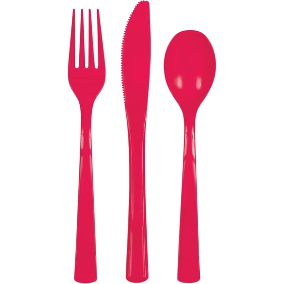 UITBDWR-Elegant Ruby Red Solid Assorted Plastic Cutlery - 18ct ...