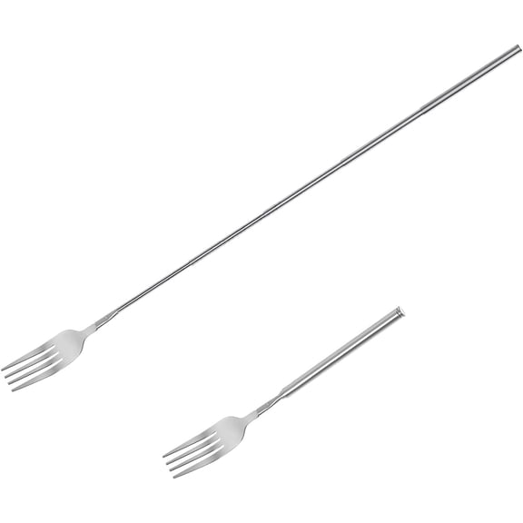 UITBDWR-Extendable Fork 2 PCS, Stainless Steel Long Fork 8.7 to 25.4 Inch, Extending Fork for Jokes, Fruit, Dinner, Dessert, BBQ (Silver)