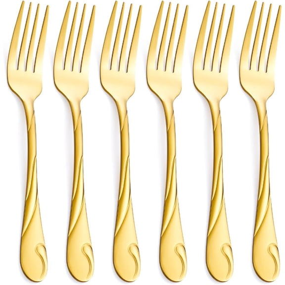 UITBDWR-Gold Dinner Fork Set, 7.8-inch Stainless Steel Shiny Gold Metal Table Fork Silverware, Set of 6