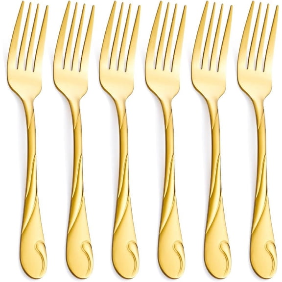UITBDWR-Gold Salad Fork Set, 6.9-inch Stainless Steel Shiny Gold Metal Dessert Fork, Set of 6