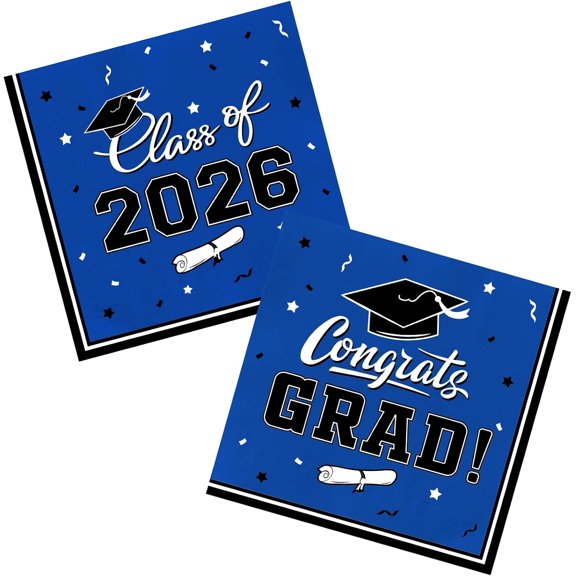 UITBDWR-Graduation Party Disposable Napkins Paper Napkins for College High School Graduation 3-Ply 50 Pack Blue