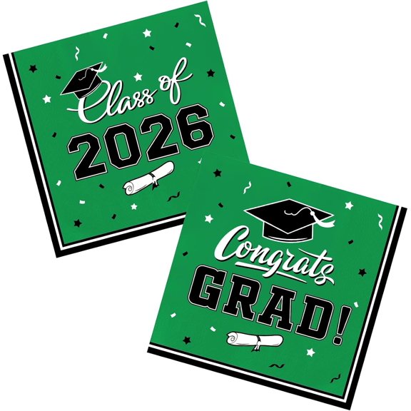 UITBDWR-Graduation Party Disposable Napkins Paper Napkins for College High School Graduation 3-Ply 50 Pack Green