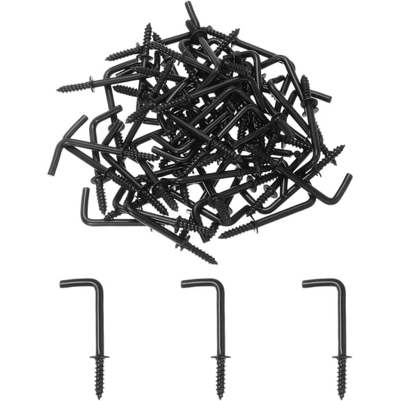UITBDWR-L-Shape Screw Hooks Carbon Steel 7 Shape Right Angle Medal Hooks, 1 Inch Fit for Hanging Home Workplace Office (30Pcs, Black)