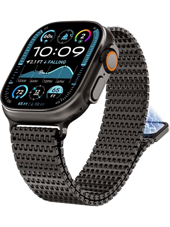 -Mesh Loop for Apple Watch Band Ultra 4/3/2/1 49mm 46mm 45mm 44mm 42mm 40mm 41mm 38mm Men Women, Magnetic Stainless Steel Adjustable Metal Strap for iWatch Series 12 11 10 9 8 7 6 5 4 SE 3 2 1