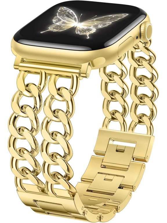 -Metal Chain Band Compatible with Apple Watch Bands for Women Men