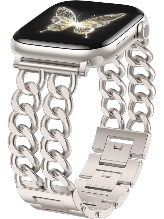 -Metal Chain Band Compatible with Apple Watch Bands for Women Men